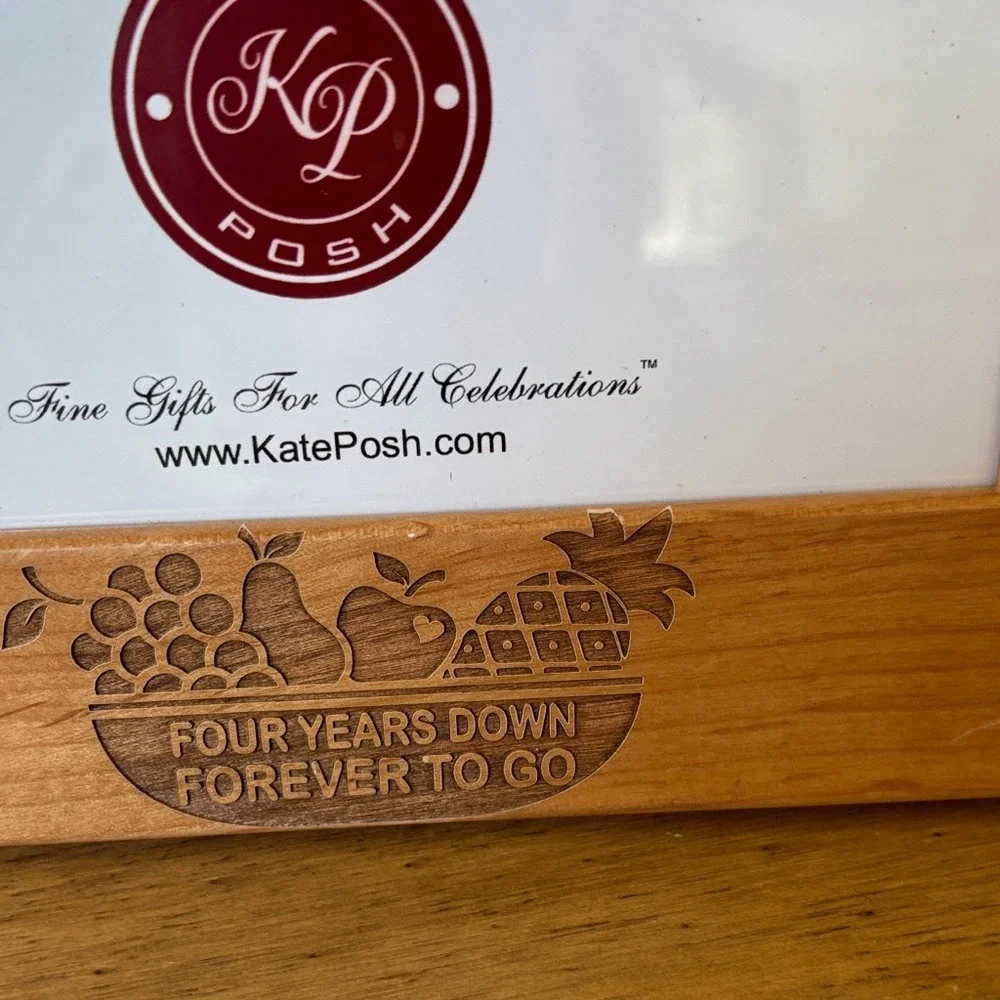 KATE POSH 5th Anniversary Engraved Natural‎ Wood Picture Frame Gifts NEW